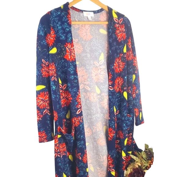 NWOT LulaRoe Sarah S Blue Cardigan Duster Long Sweater Open Front Pockets Womens - Picture 1 of 7